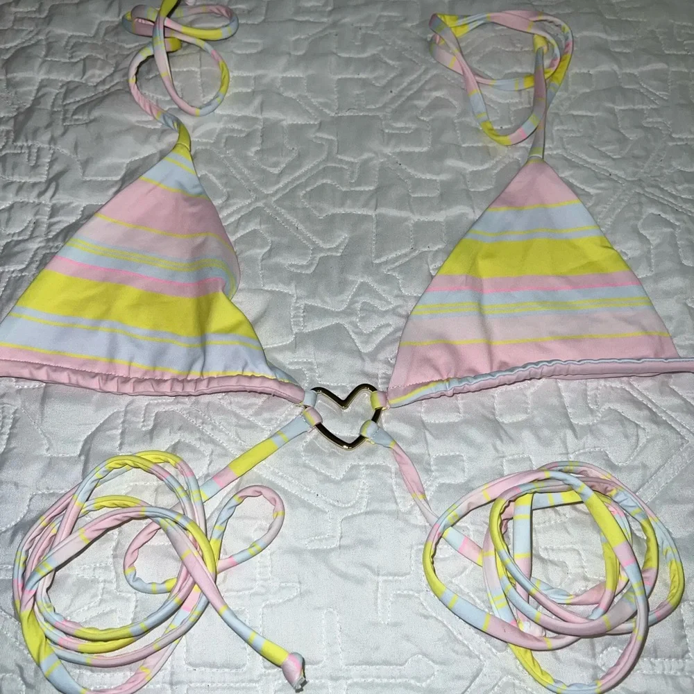 Frankie's Bikinis Pink and Yellow Striped Set